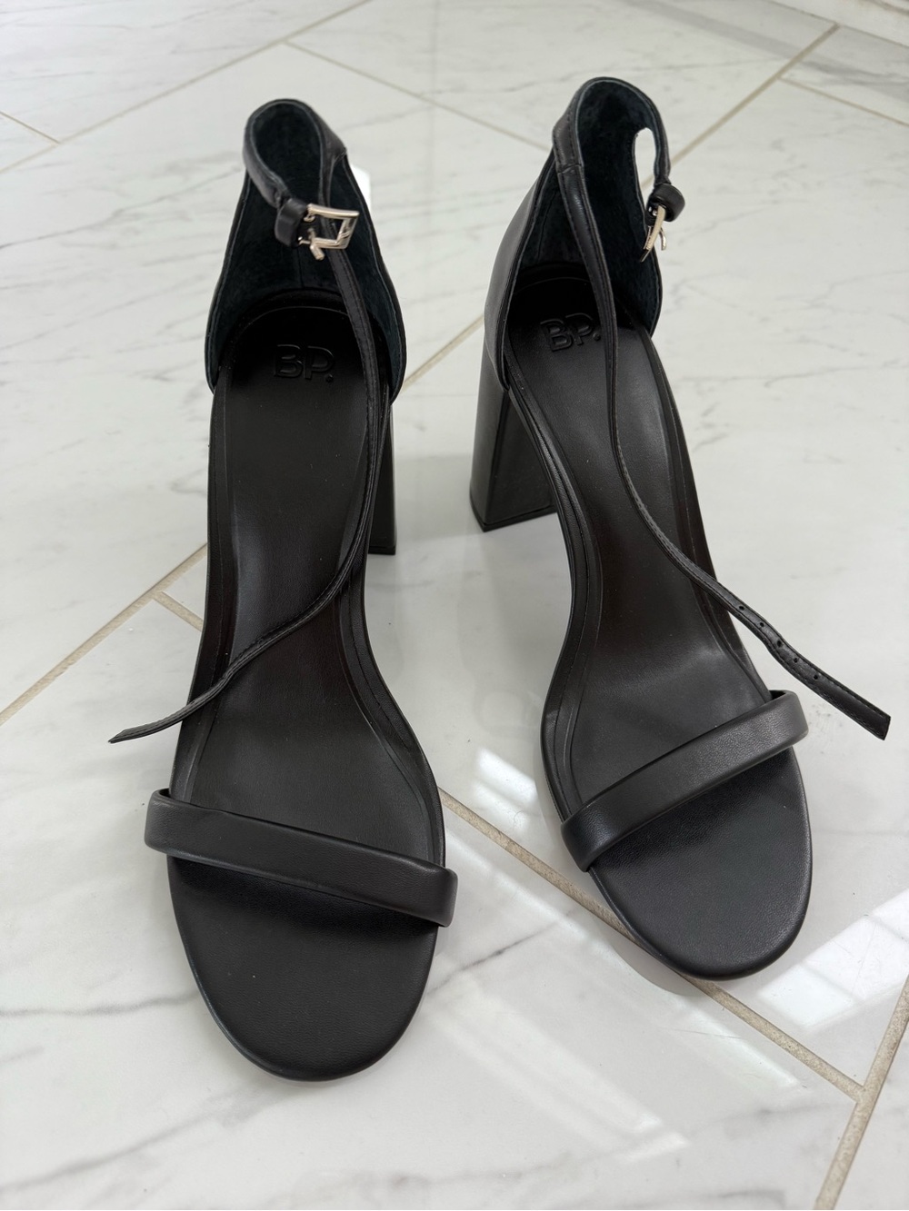 bp Black Single-Strap Block Heel Sandals
